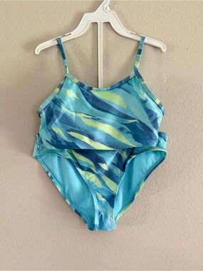 Girls' Blue Wave Print Two-Piece Swimsuit